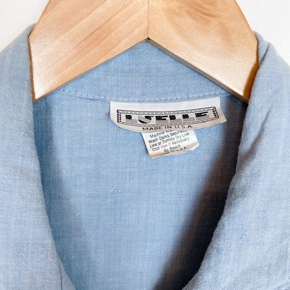 Vintage 80s Peplum Chambray Sleeveless Dress - Picture 6 of 7